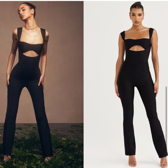 House of CB Yasmeen Black Bandage Cutout Slight Flare Straight Leg Size XS
